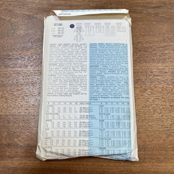 Vogue Sewing Pattern 8922 Size 18 Jacket Dress Pants Shorts Top Vintage 1980s - Picture 7 of 7